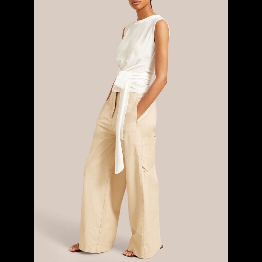 NWOT Modern Citizen Tatum Wide Leg Wax Coated Cargo Pants Khaki Size S